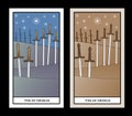 Ten of swords. Tarot cards. Ten swords stuck on the ground in the countryside