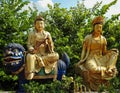 Ten Thousand Buddhas Monastery, golden sculptures and blue tiger