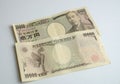 Ten thousand Japanese yen bank notes,  front and back Royalty Free Stock Photo