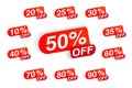 Ten to ninety percent off red label set isolated on white Royalty Free Stock Photo