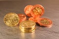 Ten, twenty and fifty czech crown coins on black marble background