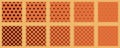 Ten variations of a stylish orange and dark brown polka dot pattern. Perfect for textile design, website backgrounds, or any Royalty Free Stock Photo