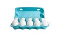 Ten white eggs in a carton box. Royalty Free Stock Photo