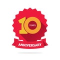 Ten year anniversary vector label, 10 years birthday sticker isolated