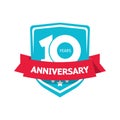 Ten 10 years anniversary sticker vector, blue 10th party label Royalty Free Stock Photo