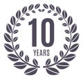 Ten years badge. Vintage anniversary label tag