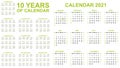 2021-2030 ten years of calendar simple green