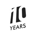 Ten years vector emblem template. Anniversary symbol, negative space design. Jubilee black color icon. Happy 10th