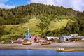 Tenaun, Chiloe Archipelago, Chile - View of the Town of Tenaun and its Wooden Jesuit Church Royalty Free Stock Photo