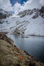 Tenaya Lake with snow on the mountains in early spring This alpine lake is in Yosemite National Park, along Tioga Pass Royalty Free Stock Photo