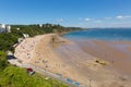 Tenby Pembrokeshire Wales uk north beach in summer with tourists and visitors and blue sky