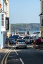 Tenby, Pembrokeshire, Wales, United Kingdom - July 13, 2019- tenby dock road going down to the beach and dock