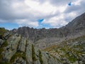 Tende - Panoramic view Valley of Marble (VallÅ½e des merveilles) in the Mercantour National Park near Tende Royalty Free Stock Photo