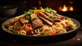 Tender Beef Noodles: Grilled Delight In A Professional Pastel Setting