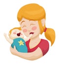 Happy blonde mom with her baby in arms, Vector illustration