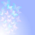 Tender blue abstract background with transparent butterflies.