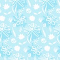 Tender blue hand drawn ink flowers pattern