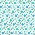 Tender blue naive hand drawn floral pattern Royalty Free Stock Photo