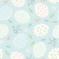 Tender blue pattern with Easter eggs and branches