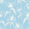 Tender blue pattern with white sketch flowers