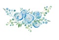 Tender blue roses, bouquet of flowers watercolor illustration. Textile design for printing on fabric, wallpaper, wrapping paper, p