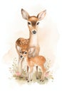 Mother Deer and Her Baby. Generative AI Royalty Free Stock Photo