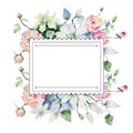 Tender bouquet flowers. Frame border ornament square.