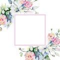 Tender bouquet flowers. Frame border ornament square.