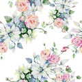 Tender bouquet flowers. Seamless background pattern. Fabric wallpaper print texture.