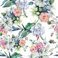 Tender bouquet flowers. Seamless background pattern. Fabric wallpaper print texture.