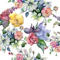 Tender bouquet flowers. Seamless background pattern. Fabric wallpaper print texture.