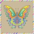 Tender Bright Colorful Cartoon Butterfly of Gradient Colors for Cards and Postcards