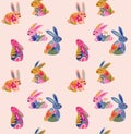 Tender bunnies seamless pattern isolated on pink background