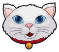 Tender cat of white fur, collar and jingle bell, Vector illustration