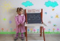 Tender child next to the chalkboard Royalty Free Stock Photo