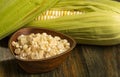 Zea mays - Tender cob with threshed corn in the bowl