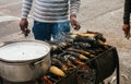 Tender corn roasted on a stove, typical Mexican food Royalty Free Stock Photo