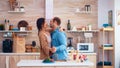 Tender couple dancing in kitchen Royalty Free Stock Photo