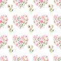 Tender delicate cute elegant lovely floral colorful spring summer red and pink roses with green leaves pattern like a heart waterc Royalty Free Stock Photo