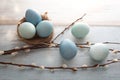 easter eggs on vintage planks Royalty Free Stock Photo