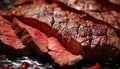 Tender, flavorful ribeye steak slices, perfectly cooked and mouthwatering close up view