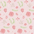 Tender floral pattern with pink flowers and leaves
