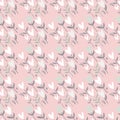 Tender heart flowers seamless pattern. Soft pink background with white valentine elements