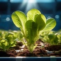 Tender lettuce leaves sprouting in a controlled environment Royalty Free Stock Photo