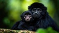 Tender moment between a black monkey and its baby in lush forest setting Royalty Free Stock Photo