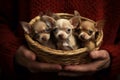 Tender Moment Person Holding a Basket Full of Newborns. Generative AI