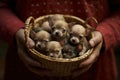 Tender Moment Person Holding a Basket Full of Newborns. Generative AI