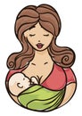 Tender mommy breastfeeding her baby in watercolor style, Vector illustration Royalty Free Stock Photo