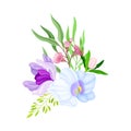 Tender Orchid Flower Arranged with Flowering Stems and Twigs Vector Illustration