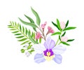 Tender Orchid Flower Arranged with Flowering Stems and Twigs Vector Illustration